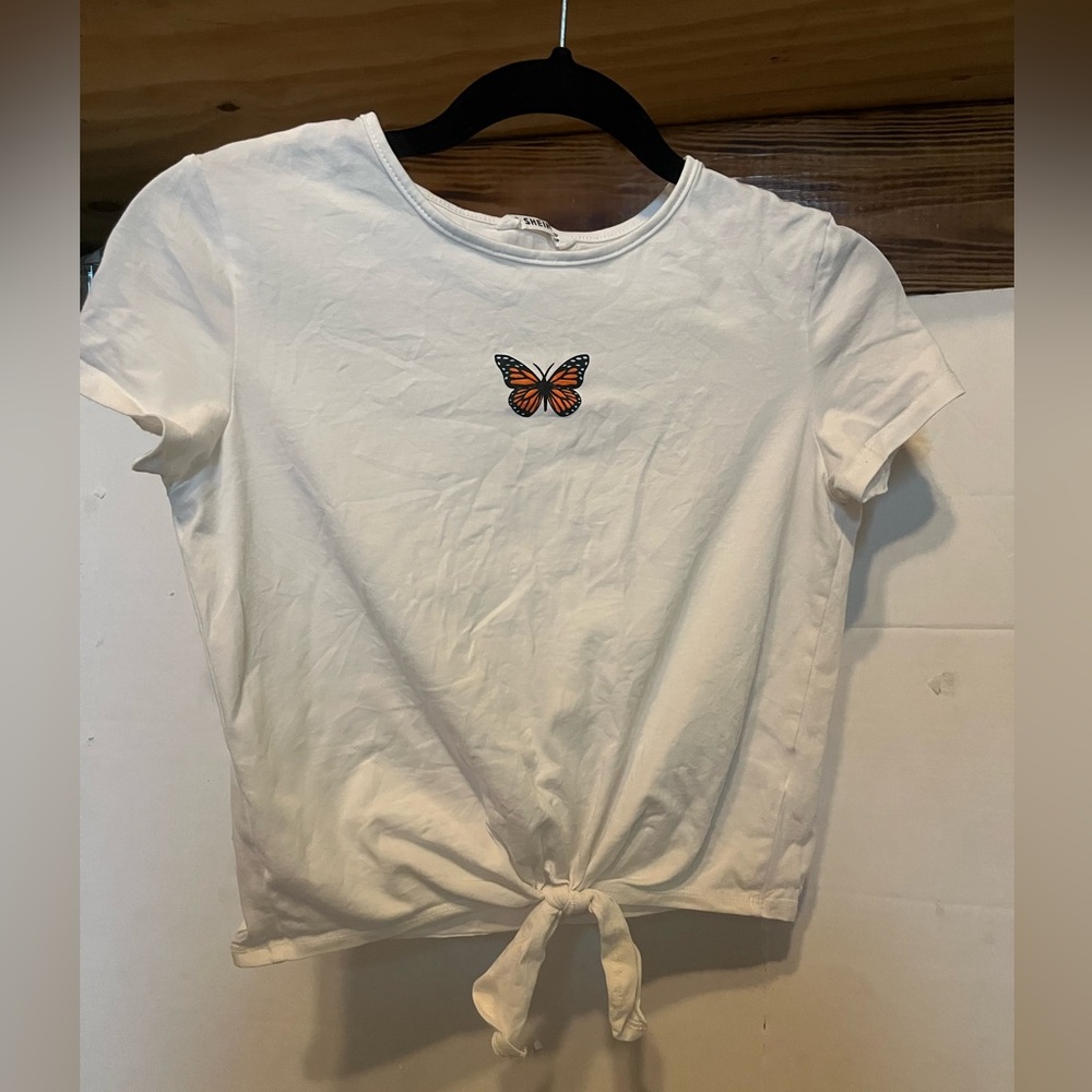 SHEIN White Top with Orange Butterfly